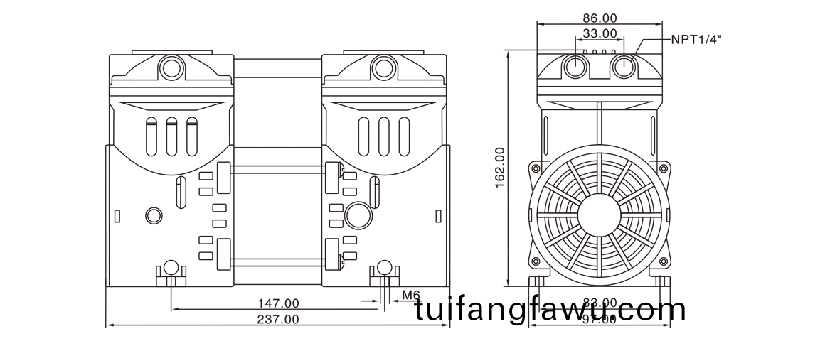 HP-550H活塞真空(kong)泵(beng) 尺(chi)寸(cun)圖