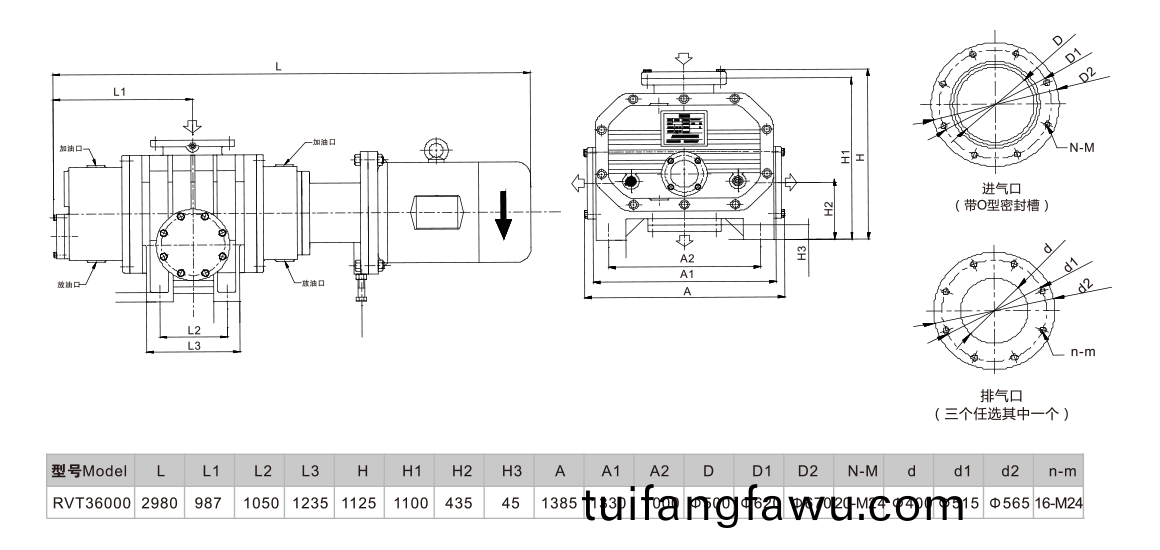 RVT36000儸(luo)茨(ci)真(zhen)空泵 尺(chi)寸圖(tu)