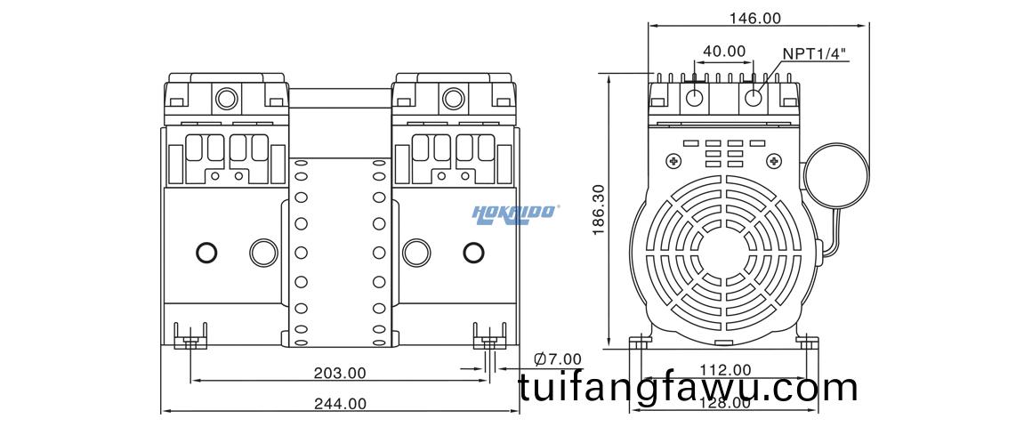 HP-1400C活(huo)塞(sai)真空(kong)泵(beng) 尺寸圖(tu)
